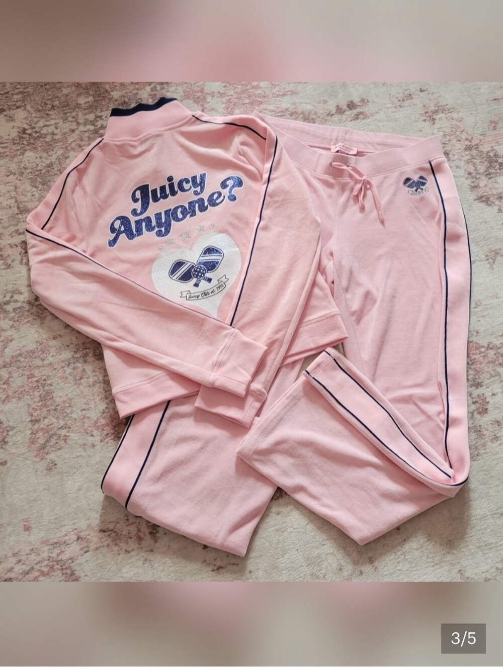 NWT Juicy Couture Pink ‘Juicy Anyone?’cotton velour zip ip jacket &pant set. - Picture 7 of 13